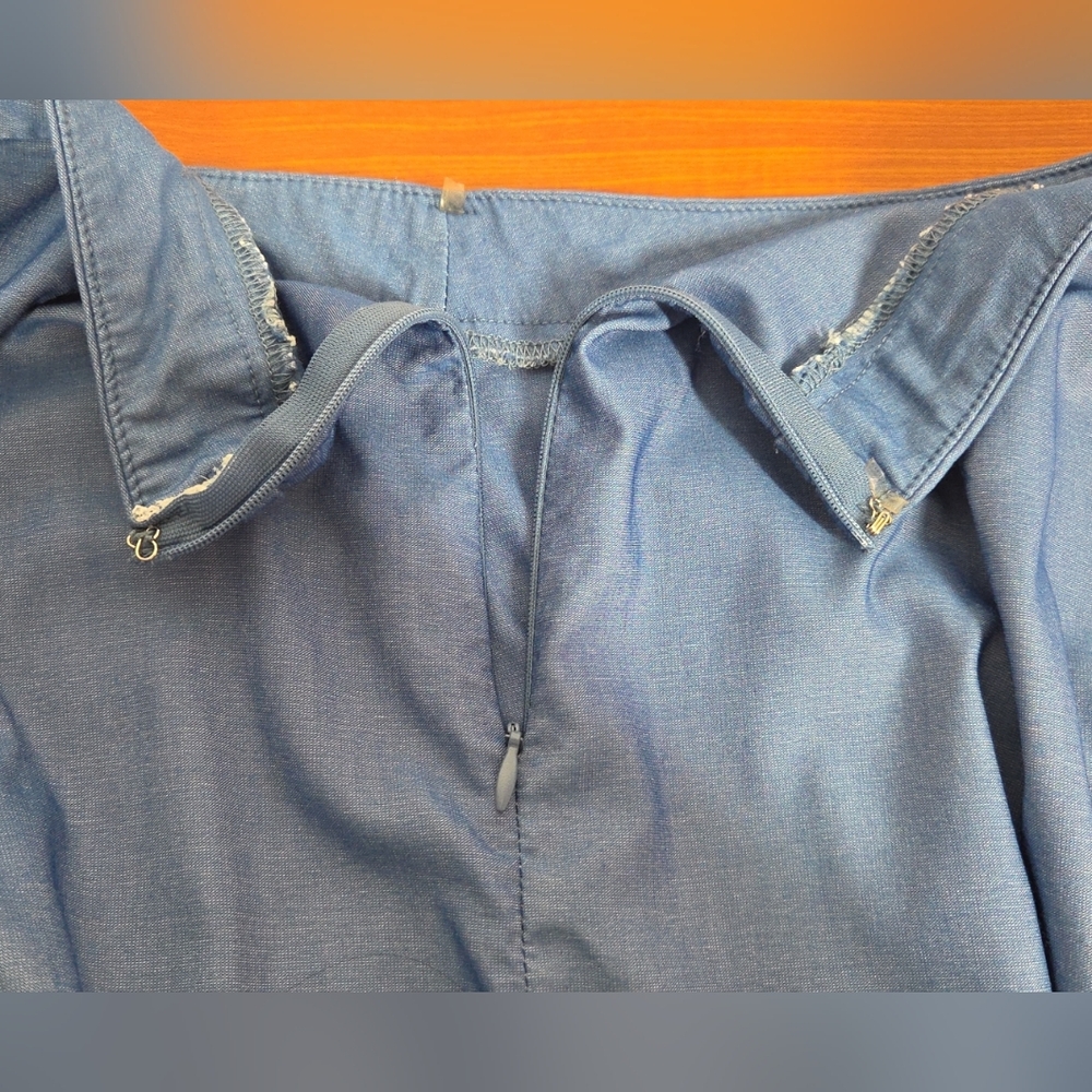 NYLON APPAREL CHAMBRAY FLAMENCO COCKTAIL HI LOW TIERED RUFFLE MIDI SKIRT sz L - Picture 10 of 11